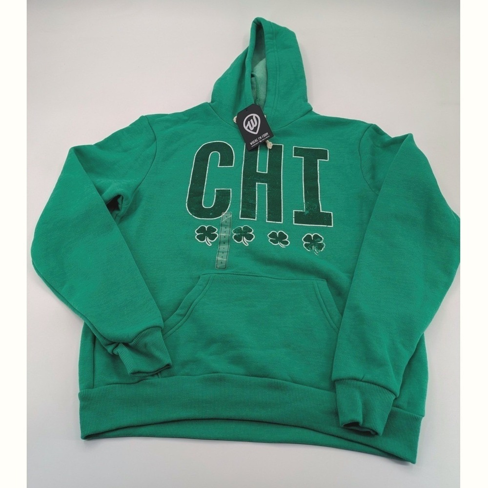 CHI Chicago Pullover Hoodie St. Patrick's Mens Small Green Where I'm From NWT